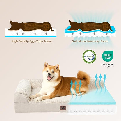 EHEYCIGA Extra Large Dog Bed Othorpedic, Memory Foam XL Dog Bed with Washable Removable Cover, Waterproof Pet Sofa Couch XLarge Size Dogs with Nonskid Bottom, 44x32x6.5, Beige