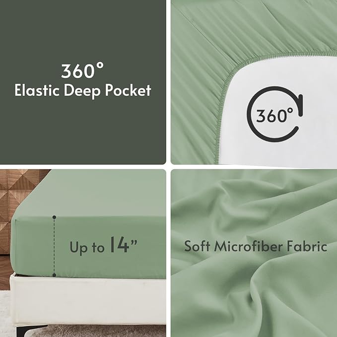 MUXHOMO 7 Pieces King Comforter Set, Reversible Bed in a Bag King Size, All Season Bedding Set with Comforter, Flat Sheet, Fitted Sheet, Pillowcases & Shams, Dark Green & Light Green
