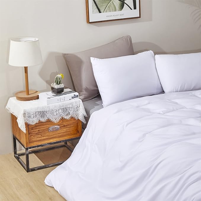 Wellboo White Comforter Sets Queen Size Solid Color Bedding Comforters Cotton Women Men Soft White Quilts Cozy Adults Teens Modern Blankets Bedding
