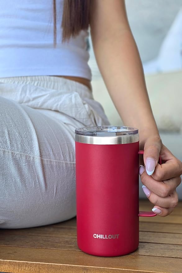 CHILLOUT LIFE Stainless Steel Vacuum Insulated Coffee Mug 20 oz (Set of 2) with Handle and Lid, Large Thermal Camping Coffee Mugs with Sliding Lid for Men & Women, Keeps Your Beverages Hot & Cold