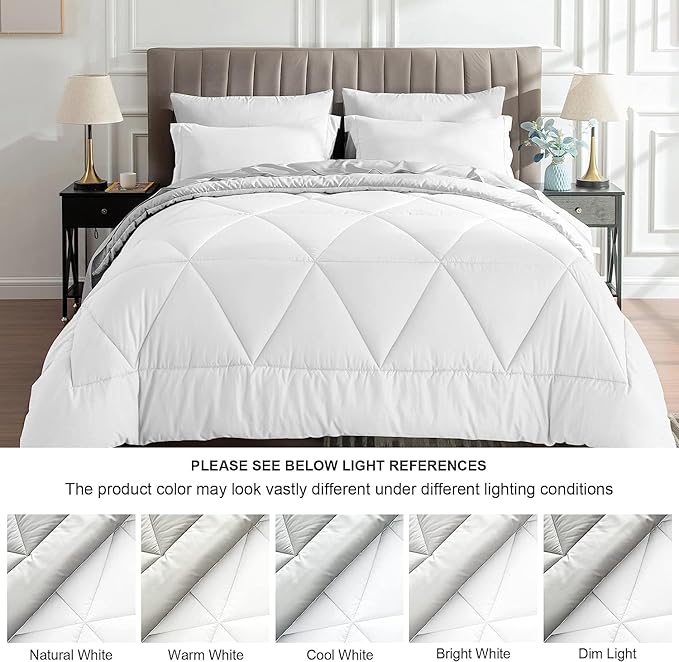 BEDELITE California King Size Comforter Set 7 Pieces Bed in A Bag - Soft Microfiber Reversible Cal King White Bed Set with Comforters, Sheets, Pillowcases & Shams, Cozy Bedding Sets for All Season