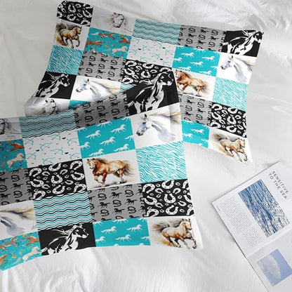 Comforter Set King Size, Brown Horse Painting Bedding for Kids and Adults, White Watercolor Beautiful Bed Sheet Sets with Fitted Sheet 2 Pillowcases & 2 Shams for Bedroom Bed Decor