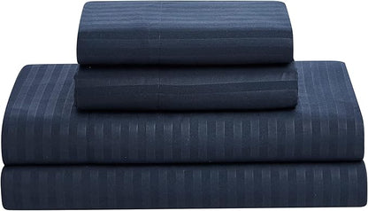 Sweet Home Collection 6 Piece Bed in a Bag with Dobby Stripe Comforter, Sheet Skirt, and Sham Set, Twin, Navy, 6, Case Pack (Pack of 4, 24 Count Total)
