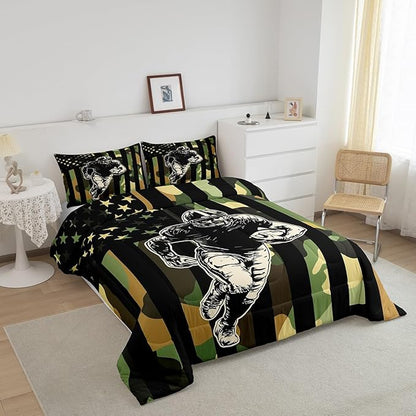 Feelyou Rugby Comforter Set Full Size Football Player Comforter for Boys Girls Teens Camo Bedding Set American Flag Duvet Set Room Decor Camouflage Quilt Set