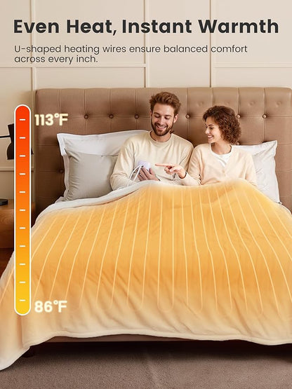 WOOMER Heated Blanket Full Size 77" x 84", Electric Blanket with 0.5-12 Hours Timer & 10 Heating Levels, ETL Certified, White Double-Sided Velvet, Over-Heat Protect, Machine Washable