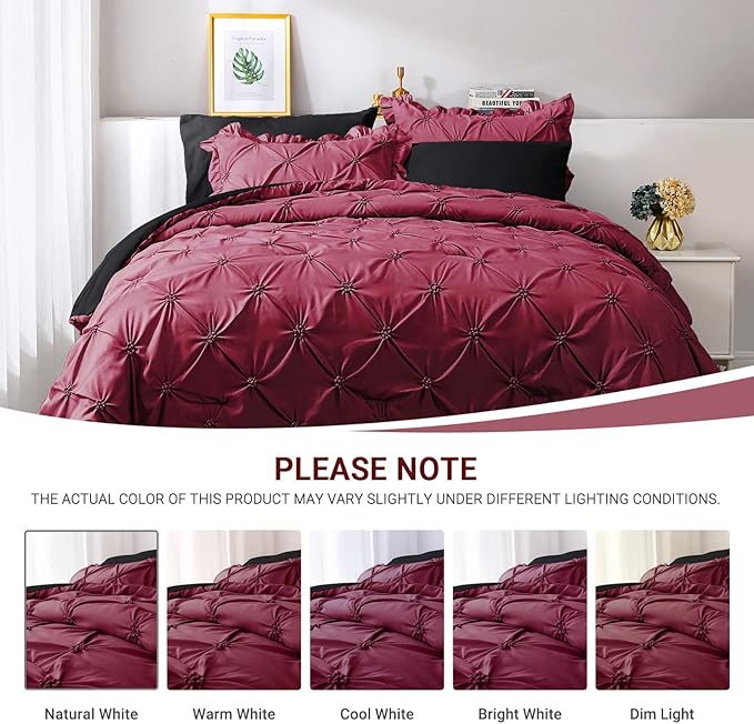 JOLLYVOGUE Queen Comforter Set 7 Pieces, Burgundy Bed in a Bag Comforter Set for Bedroom, Bedding Comforter Sets with Comforter, Sheets,Ruffled Shams & Pillowcases