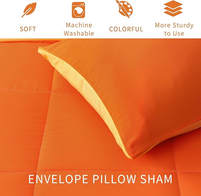 Exclusivo Mezcla Lightweight Reversible Twin Size Comforter Set, Down Alternative Comforter with 1 Pillow Sham, Twin Size Bedding Set for All Seasons, Orange/Yellow