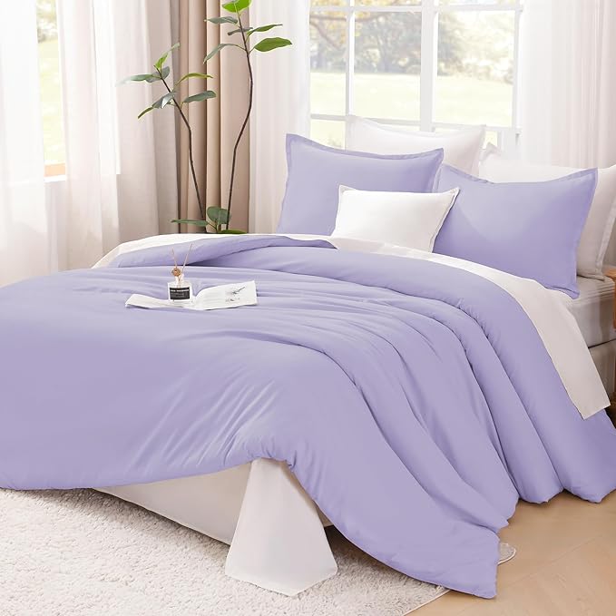 Litanika Lavender Comforter Twin/Twin XL Size, 2 Pieces Boho Lightweight Solid Bedding Comforter Set, All Season Fluffy Bed Set (66x90In Comforter & 1 Pillowcase)