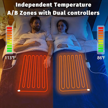 Heated Electric Blanket King Size - 90" x 100" Heating Blanket with Dual Control, 10 Heating Levels & 8 Hours Auto Off, Soft Warm Flannel Blanket, Christmas Birthday Gifts for Senior Grandma