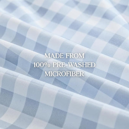Andency Blue Gingham Ruffle Comforter Cal King(104x96Inch), 3 Pieces(1 Ruffled Comforter and 2 Pillowcases) Solid Farmhouse Shabby Chic Bed, Vintage Rustic Soft Microfiber Bedding Set