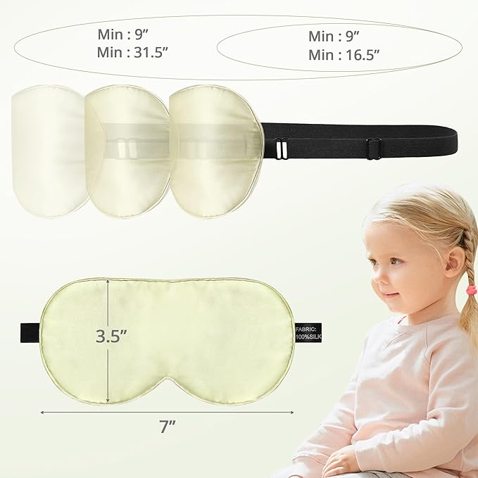 Kids Sleep Mask Eye Cover, 100% Real Natural Pure Silk Eye Mask with Adjustable Strap, Blindfold Kids Eye Mask for Sleeping, Eye Shade for Boys Girls and Adult, Pressure-Free Comfort (Light Green)