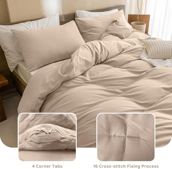 Sanracie Queen Size Comforter Sets, 3Pcs Cotton Warm Taupe Colored Bedding Comforter Sets Extra Soft Breathable Bed Comforter Set for All Season