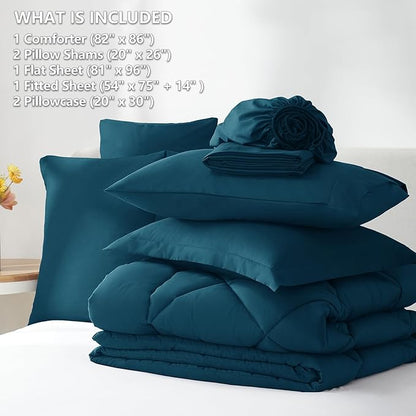 CozyLux Full Size Comforter Sets Lyons Blue - 7 Pieces Bed in a Bag Full, Luxury Soft Bed Set for All Seasons, Bedding Set with Down Alternative Comforter, Sheets, Pillowcases & Shams