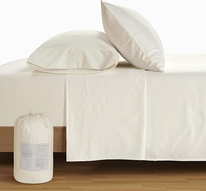 LANE LINEN King Size Bed Sheet Set – 600 Thread Count Long-Staple 100% Cotton Sheet Set King Size, Hotel Premium Soft Silky Sateen Finish, Durable Bedding Set, Elasticised 15" Deep Pocket – Linen
