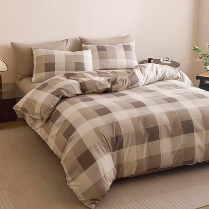 KAREVER Gingham Checkered Comforter Twin Khaki Plaid Bedding Set Boys Girls Colorful Grid Cottagecore Blanket Twin