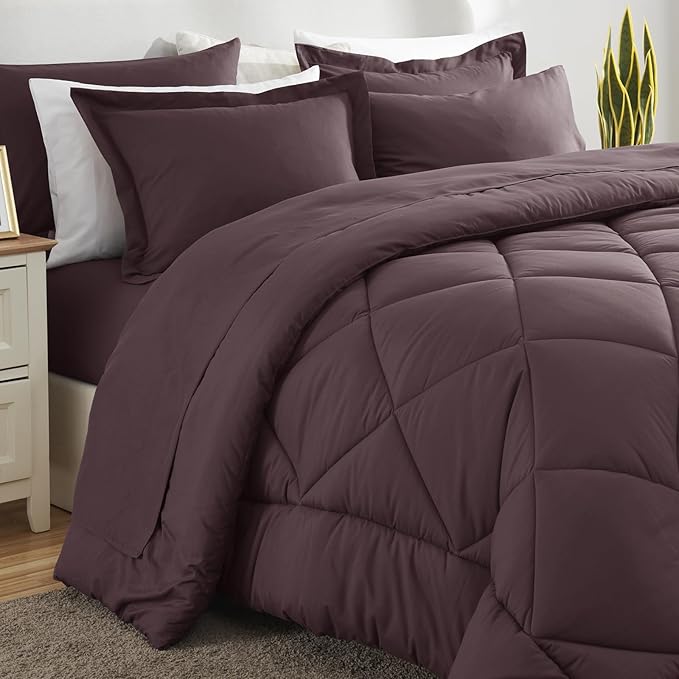 CozyLux Queen Comforter Set Cocoa Powder - Bed in a Bag Queen Size 7 Pieces, Luxury Soft Bed Set for All Seasons, Bedding Set with Down Alternative Comforter, Sheets, Pillowcases & Shams