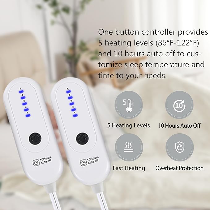 Electric Blanket Queen Size, Heated Blanket with 5 Heat Settings & 10 Time Settings, Super Soft Cozy Sherpa Blanket with Fast Heating for Home Office Use, 84 x 90 Inches, White