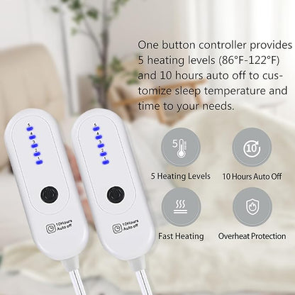 Heated Blanket Electric King Size, Machine Washable Plush Heated Blanket with Dual Control 5 Heating Levels & 10 Hours Auto Off, Fast Heating & Overheat Protection, 100" x 90", White