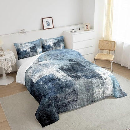 Erosebridal Contemporary Comforter Set King,Blue Oil Painting Bedding for Adult,Mid Century Ombre Watercolor Bedding Comforter Sets Warm,Modern Ink Painting Duvet Insert with 2 Pillowcases Warm