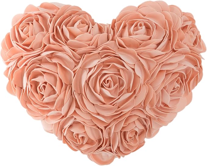 JWH Valentine's Day Throw Pillow Covers Decorative Flower Accent Pillow Cases Heart Shaped Cushion for Couch Living Room Bed Chair 14 x 16 Inches Peach Pink