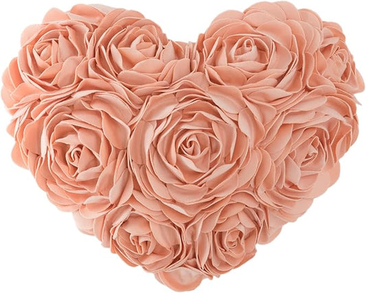 JWH Valentine's Day Throw Pillow Covers Decorative Flower Accent Pillow Cases Heart Shaped Cushion for Couch Living Room Bed Chair 14 x 16 Inches Peach Pink