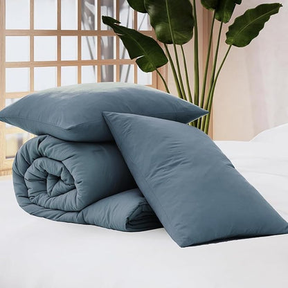 WRENSONGE Queen Comforter Set - 3 Pieces Prewashed Oxford Blue Comforter Soft Lightweight for All Seasons,Down Alternative Comforters Queen Size with 2 Pillow Shams