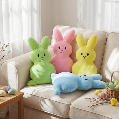 4 Pcs 17 Inches Colorful Easter Pillows Bunny Rabbit Throw Pillows Soft Rabbit Plush Hugging Pillow Cute Bunny Stuffed Cushion Gift for Easter Sofa Couch Living Room Bedroom Home Office Decor