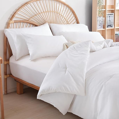 weigelia Twin Comforter Set White Comforter 2 Pieces Boho Solid Color Bedding Comforter Set for All Season Soft Lightweight Microfiber Reversible Comforter Set (1 Comforter, 1 Pillowcase)