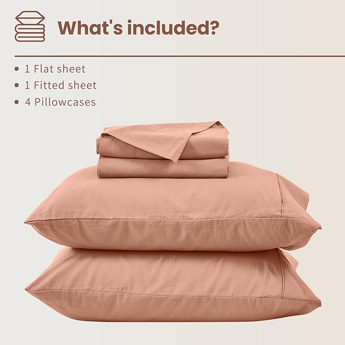 Bedlifes 100% French Flax Linen Sheets Set California King Size-6 Piece Extra Deep Pocket 18-24",Soft Breathable Cal King Bed Sheets with Temperature Regulating & Moisture-Wicking(Blush Pink