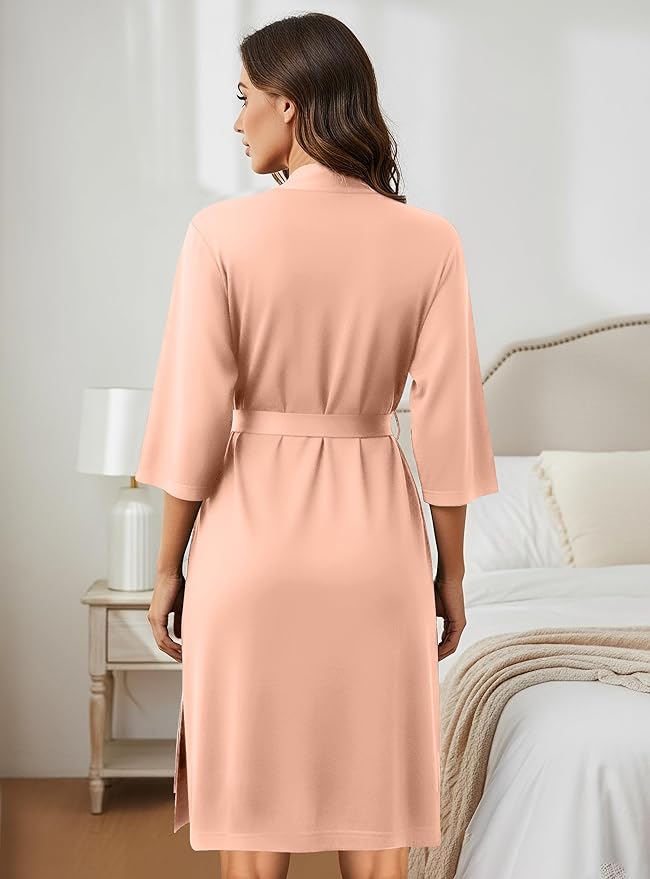 NY Threads Women's Robe Long Knit Bathrobe 3/4 Sleeves Soft Kimono Lightweight Loungewear
