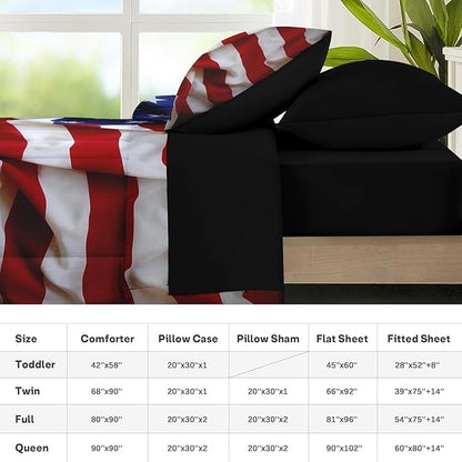 Nesker 7 Pcs Comforter Set Full Size, Patriotic American Flag Bedding Set for Kids and Adults, Blue Red and White Federations Stars Bed Sheet Sets with Fitted Sheet 2 Pillowcases & 2 Shams