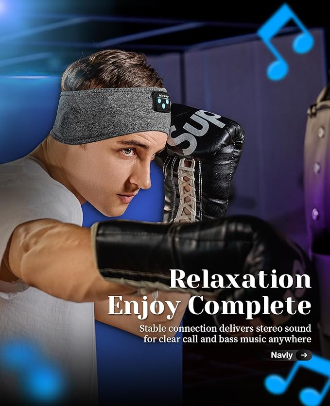 Navly Sleep Headphones, 12Hrs Sports Headband with Soft Cozy Earbuds Comfortable, Headphones Headband with Ultra-Thin HD Stereo Speakers Perfect for Workout,Running,Yoga,Travel