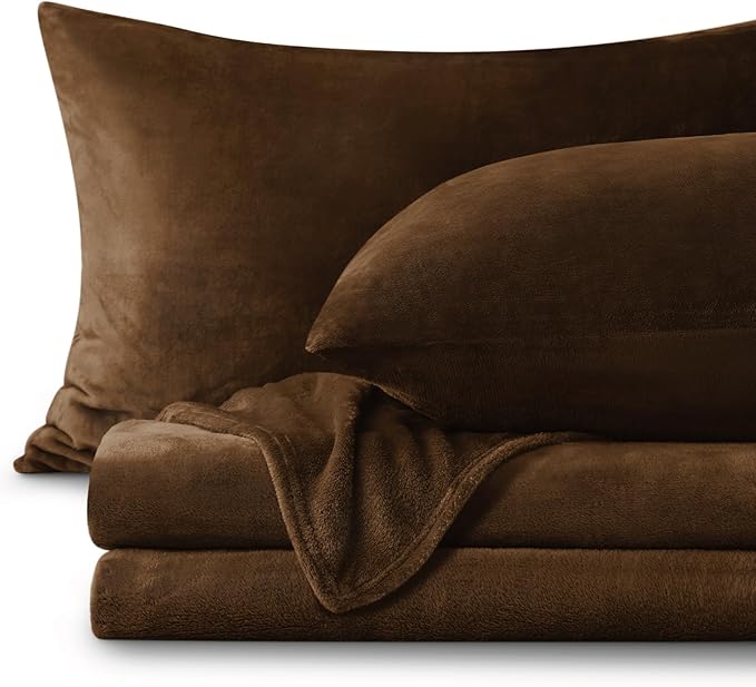 BEDELITE Flannel Sheets Queen Size Brown - Super Soft Fleece Sheets Set Fluffy Extra Plush, 4 Piece(Include Fitted Sheet, Flat Sheet, 2 Pillowcases)