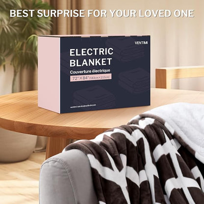 VENTIMI Electric Blanket Heated Throw, 72" x 84" Heated Blanket with 9 Heat Levels & 2 to 10 Hours Auto Off, Fast Heating Blankets with ETL & FCC Certification, Coffee
