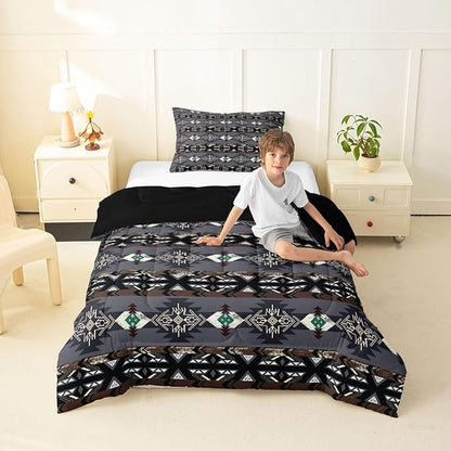 Erosebridal Southwestern Comforter Set Twin Bohemian Geometric Quilt,Ethnic Tribal Arrow Bedding Set Western Duvet Insert,Country Decor Western Room Decor for Bedroom Western Bedroom Decor Grey