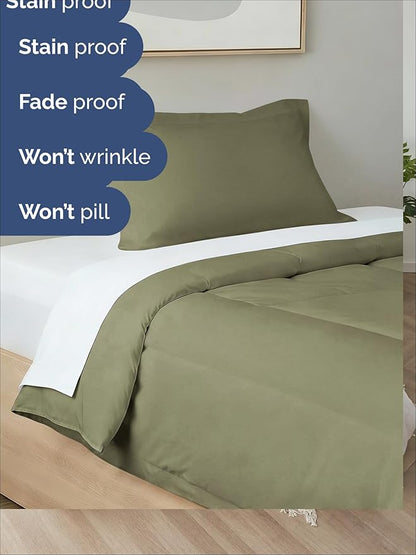 Twin XL Comforter Set - 2 Piece Bed Set for All Seasons - 1 Soft Quilted Comforter w/ Corner Tabs & 1 Pillow Sham - Comfy & Breathable - Premium Down Duvet Insert - Oeko-TEX - Twin XL Size, Sage Green