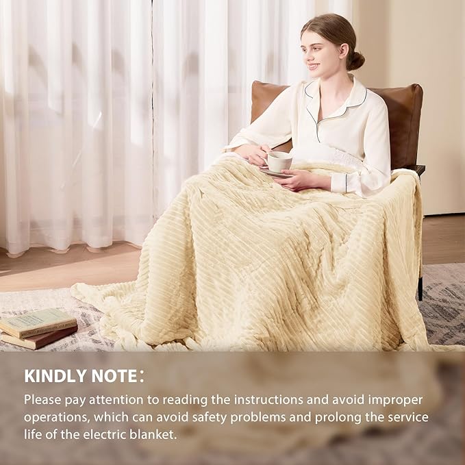 Homemate Electric Heated Blanket Queen Size - 84"x90" Heating Blanket Queen Size Dual Control 1/2/4/6/8 Hours Auto-Off 10 Heat Level Over-Heat Protection Soft Flannel Sherpa ETL Certification
