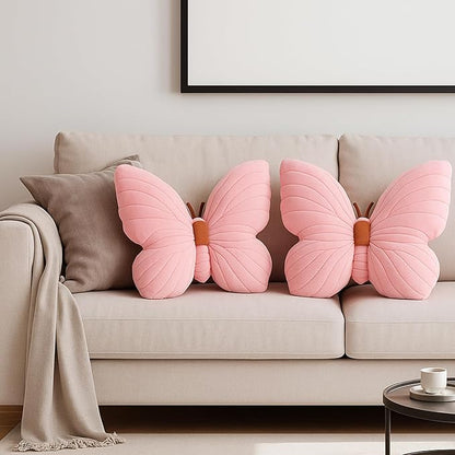 Sratte 2 Pack Butterfly Pillows Pink Throw Pillows Soft Stuffed Seat Cushion Pad Decorative Plush Pillow for Bedroom, Living Room Sofa Couch Bed Girls Nursery Home Decor Gift