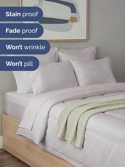 Full Comforter Set - 5 Piece Bed in a Bag Full Size Bed Set - Down Alternative Comforter, Flat Sheet, Fitted Sheet, Pillowcase & Shams for All Seasons - Ultra Soft, Comfy and Breathable - Light Grey