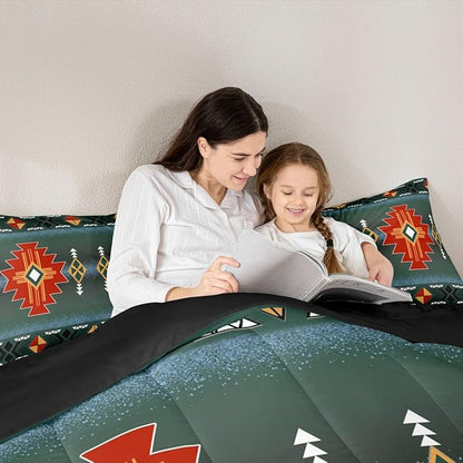 Erosebridal Southwestern Aztec Queen Comforter Set, Rustic Western Bedding Set, Exotic American Native Bedding Comforter Sets for Boys Teens Men Bedroom, Vintage Bohemian Geometric Quilt, Red Green