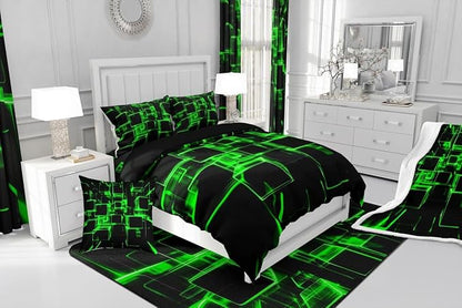 Erosebridal Fluorescent Green and Black Kids Comforter Set, Modern Geometric Square Bedding for Boys Girls Gradient Neon Light Honeycomb Duvet Set King 3 Pieces