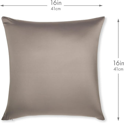 PILLOWY 16"x16" Throw Pillowcases (Cover Only) - 85/15 Nylon, Spandex - Luxurious, Silky, Stretchy & Soft - 1Pcs Solid Color - A Perfect Choice for Couch Chairs Sofa Bed Adult/Kids Bedroom, Stone Grey