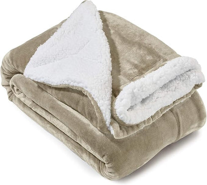 Genteele Sherpa Throw Blanket Super Soft Reversible Ultra Luxurious Plush Blanket, 60 x 70 inches, Taupe/White