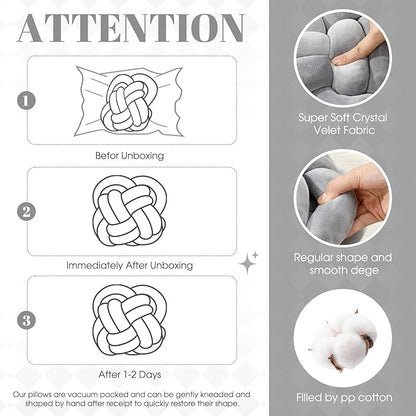 2 Pcs Knot Pillow Balls Set, 12 Inch Soft Decorative Throw Knot Pillow Ball, Large Square Knotted Floor Cushion for Living Room Bedroom Sofa Couch Bed Home Decoration(Light Gray)