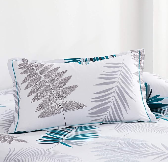 SLEEPBELLA Comforter Twin Size, 600 Thread Count Cotton Blue Floral with Khaki & Grey Leaves Pattern White Reversible Comforter Set,Down Alternative Bedding Set 2Pcs(Twin, Blue Botanical)