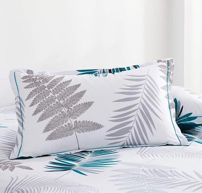 SLEEPBELLA Comforter Twin Size, 600 Thread Count Cotton Blue Floral with Khaki & Grey Leaves Pattern White Reversible Comforter Set,Down Alternative Bedding Set 2Pcs(Twin, Blue Botanical)