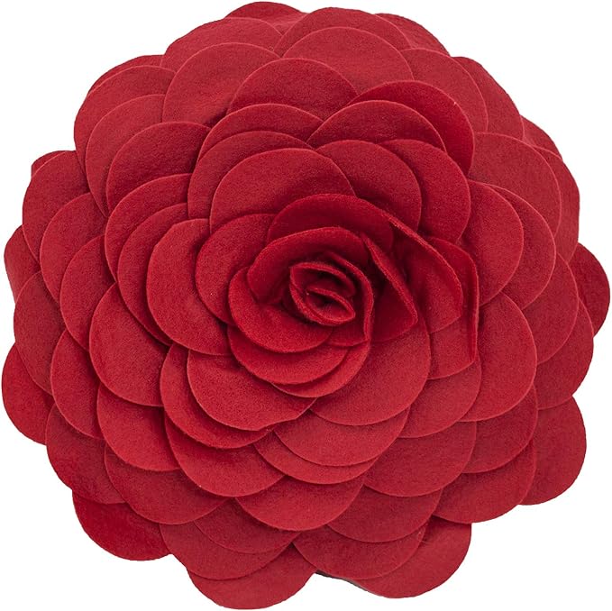 Fennco Styles Eva's Flower Garden Decorative Filled Throw Pillow 13" Round - Red Floral Accent Pillow for Home, Couch, Bed, Living Room, Holiday and Office Décor