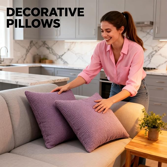 Decorative Couch Pillow Covers SofaThrow pillows with inserts included Bohemian-Style Country Cushion Cover Suitable for Beds, Sofas, Living Rooms, and Home Decor 2pack 18X18 inch.(Romantic Pink )