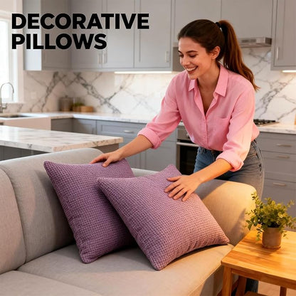 Decorative Couch Pillow Covers SofaThrow pillows with inserts included Bohemian-Style Country Cushion Cover Suitable for Beds, Sofas, Living Rooms, and Home Decor 2pack 18X18 inch.(Romantic Pink )