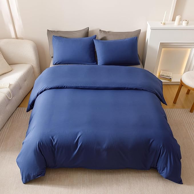 KAREVER Royal Blue Comforter Set Full Size Blue Bedding Set Solid Color All Season 3 PCs Bedding Comforter Set Full Size